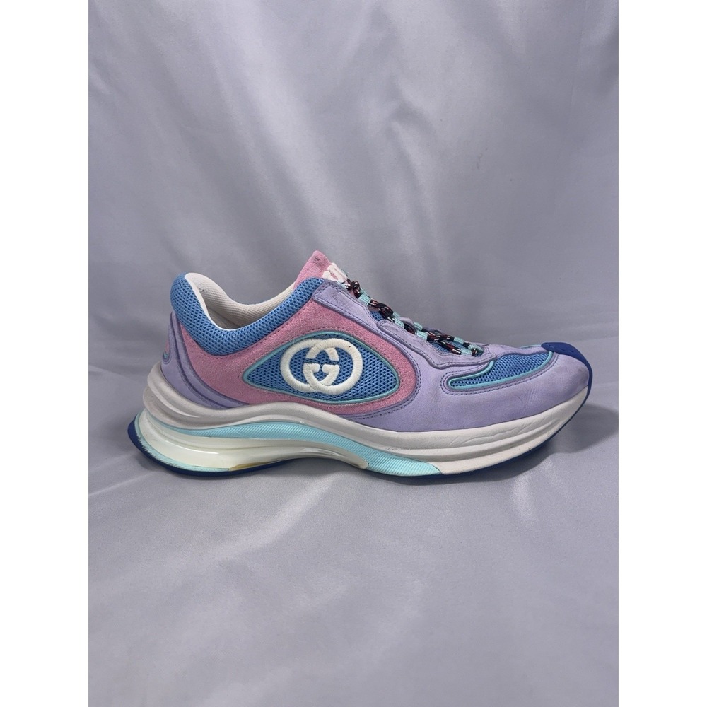 Gucci Run Sneakers Womens Size 37.5 Blue Lilac Suede Low Top Athletic